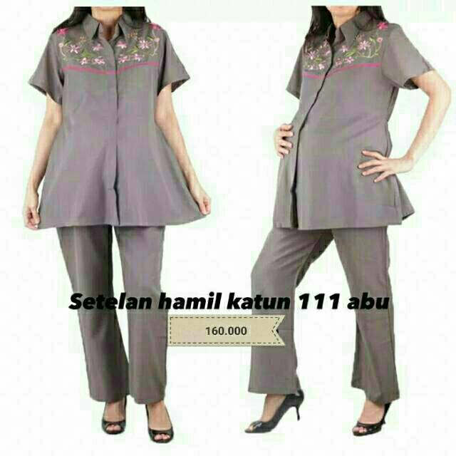 Baju kerja ibu hamil menyusui.setelan baju kantor hamil.setelan celana hamil abu abu coklat muda