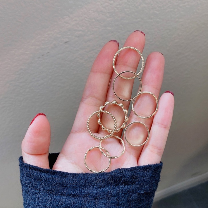 We Flower 8PCs / Set Cincin Buku Jari Aneka Bentuk Warna Silver Gaya Vintage Boho Korea Untuk Wanita