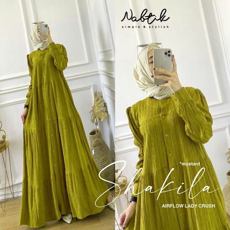 Shakila Maxy Dress Gamis Crinkle Airflow Lady Crush Premium Full Kancing