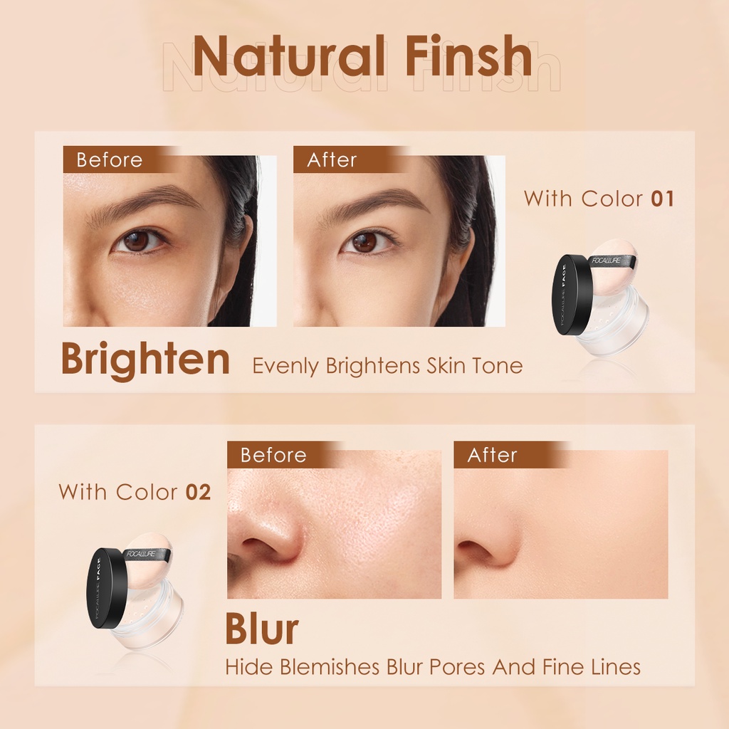 FOCALLURE Oil Control Loose Powder - Long-Lasting Waterproof Loose Setting Powder 3 Colours Bedak tabur longgar Full Coverage FA15