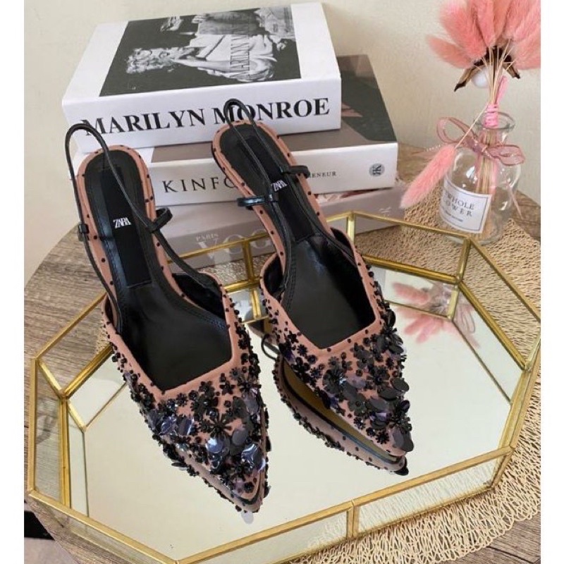 SEPATU ZARA WANITA ZR-126 Slingback High heels With Sequins SEPATU ZARA SEPATU HEELS WANITA SEPATU W