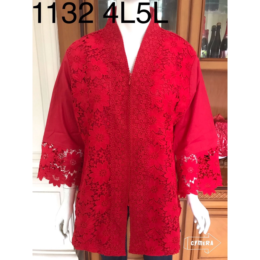 1129 kebaya alexuez full brukat depan tebal premium merah cabe/kebaya premium brukat