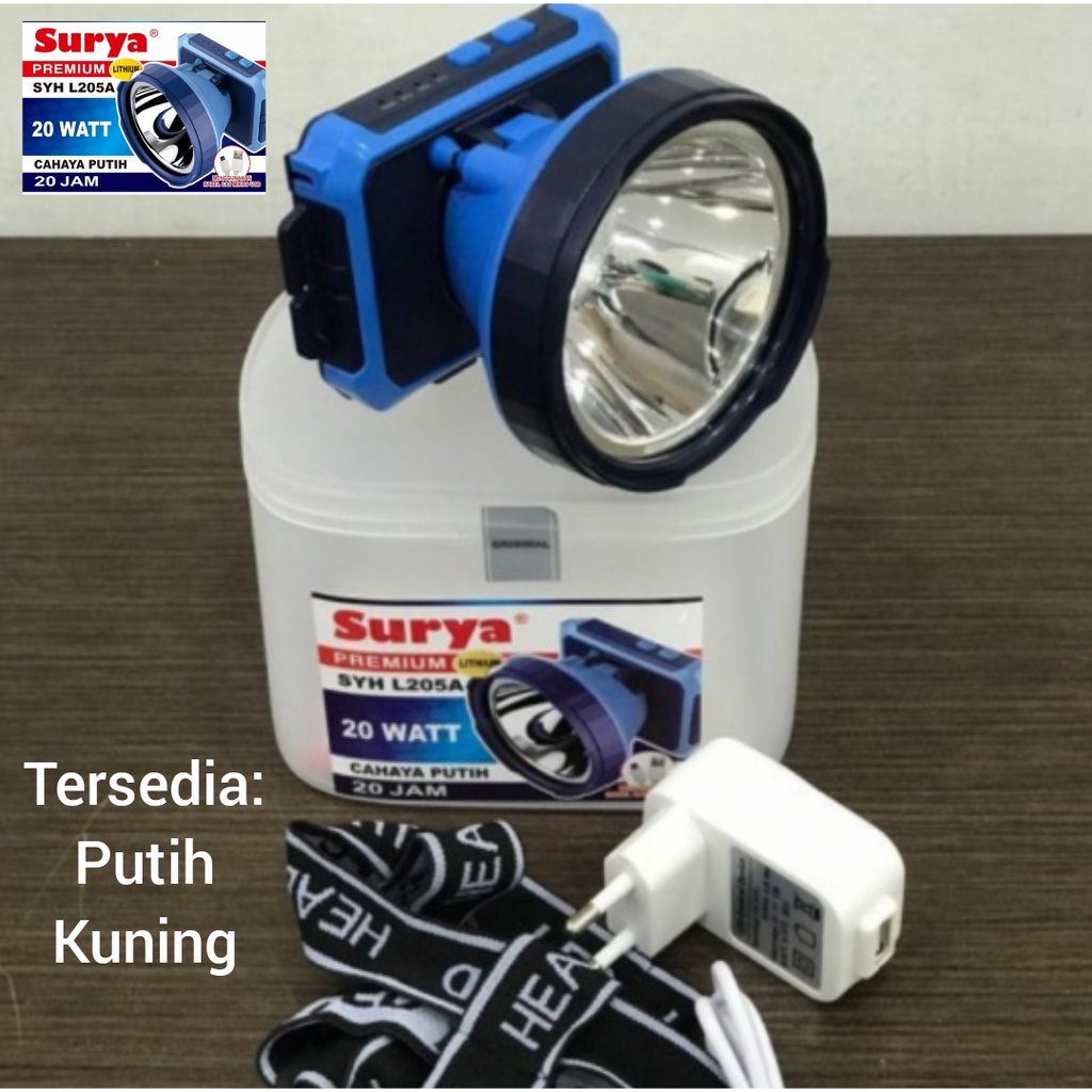 Senter Kepala Luby 2888 / Surya 205 Headlamp Head Lamp Nyala Putih / Kuning  20Watt 8000mAH  IBZ