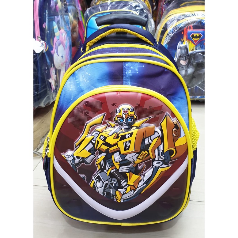 Tas DORONG Trolley Anak Sekolah TK / Play Group / PAUD SUPER JAGOAN HERO - BUAYA DINO DINOSOURUS - ROBOT ROCKET TIMBUL GLOSSY 3 RESLETING IMPORT ( Luwi Gogo Kumbang 12inch )