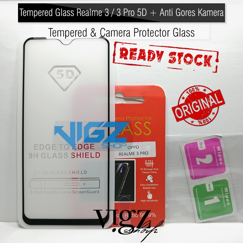 Tempered Glass Realme 3 3 Pro 5D Full Screen Plus Antigores Kamera Belakang