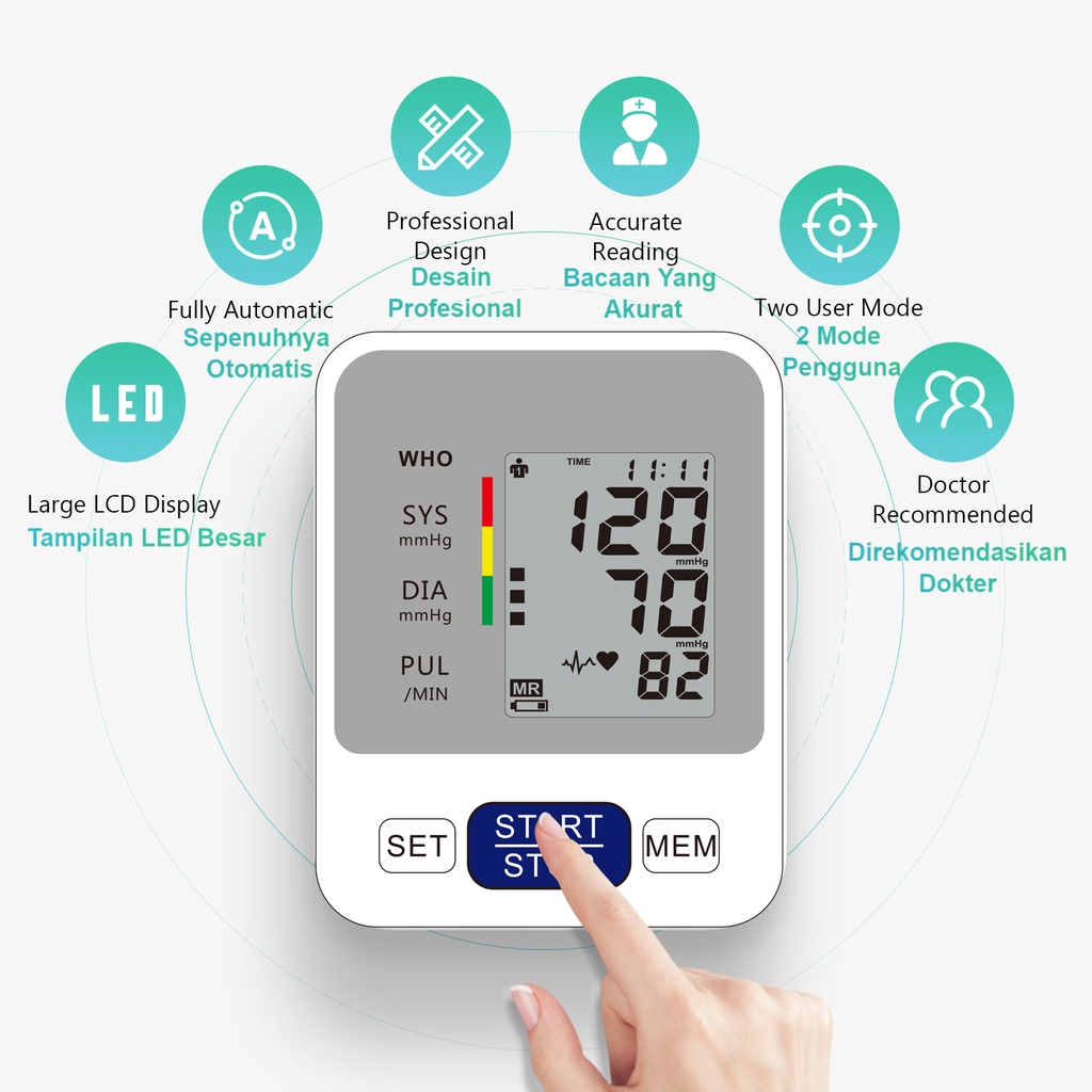 ITS Tensi darah digital otomatis akurat Gaya Lengan Sepenuhnya Otomatis Sphygmomanometer Monitor Tekanan Darah Tampilan LED besar  Sepenuhnya otomatis  alat tensi darah digital akurat lengkap ori