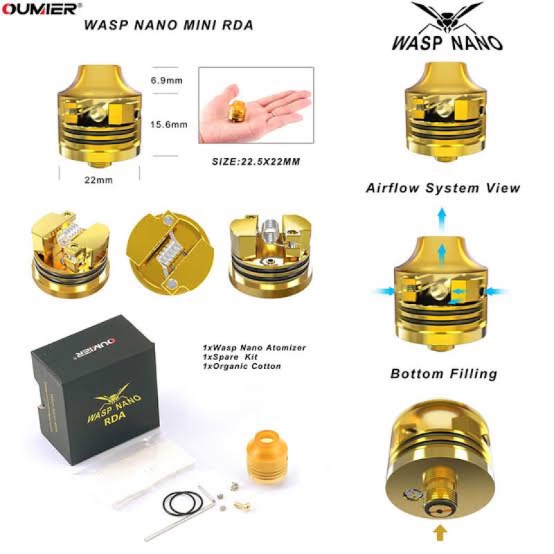 Oumier Wasp Nano RDA 22 MM Atomizer VAPE Authentic