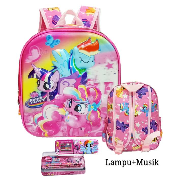 

TERLARIS Ransel Little Pony Kuda Terbang LAMPU dan MUSIC 5D Import+Kotak Pensil BEST SELLER