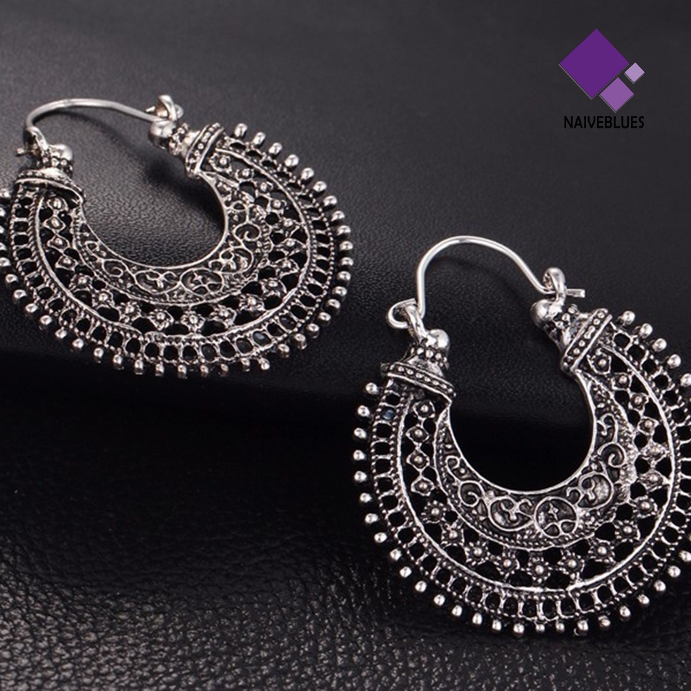 Anting Hoop Bentuk U Model Hollow Out Gaya Retro Etnik Untuk Wanita