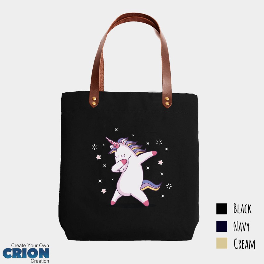 Cute Totebag Canvas Synthetic Leather Strap Unicorn Series by crion