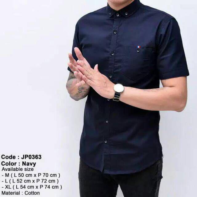 PROMO kemeja pria lengan pendek polos formal casual kerja santai-KM pendek navy
