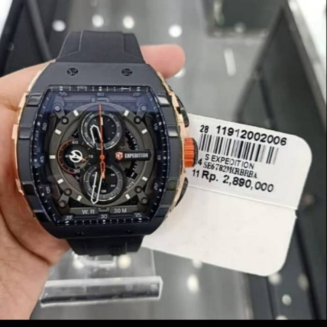 Jam tangan expedition e6782 black rose gold pria original