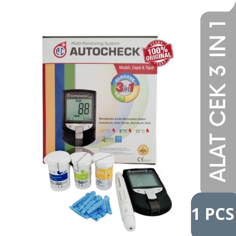 Autocheck 3 in 1 (Alat cek Gula Darah, Kolesterol & Asam Urat) ORIGINAL