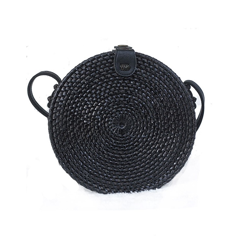 Sweet Honey ~ Grosir Tas Rotan Bali Bulat Polos Warna Hitam Bali Rattan Bag Black Colour [Bisa COD]