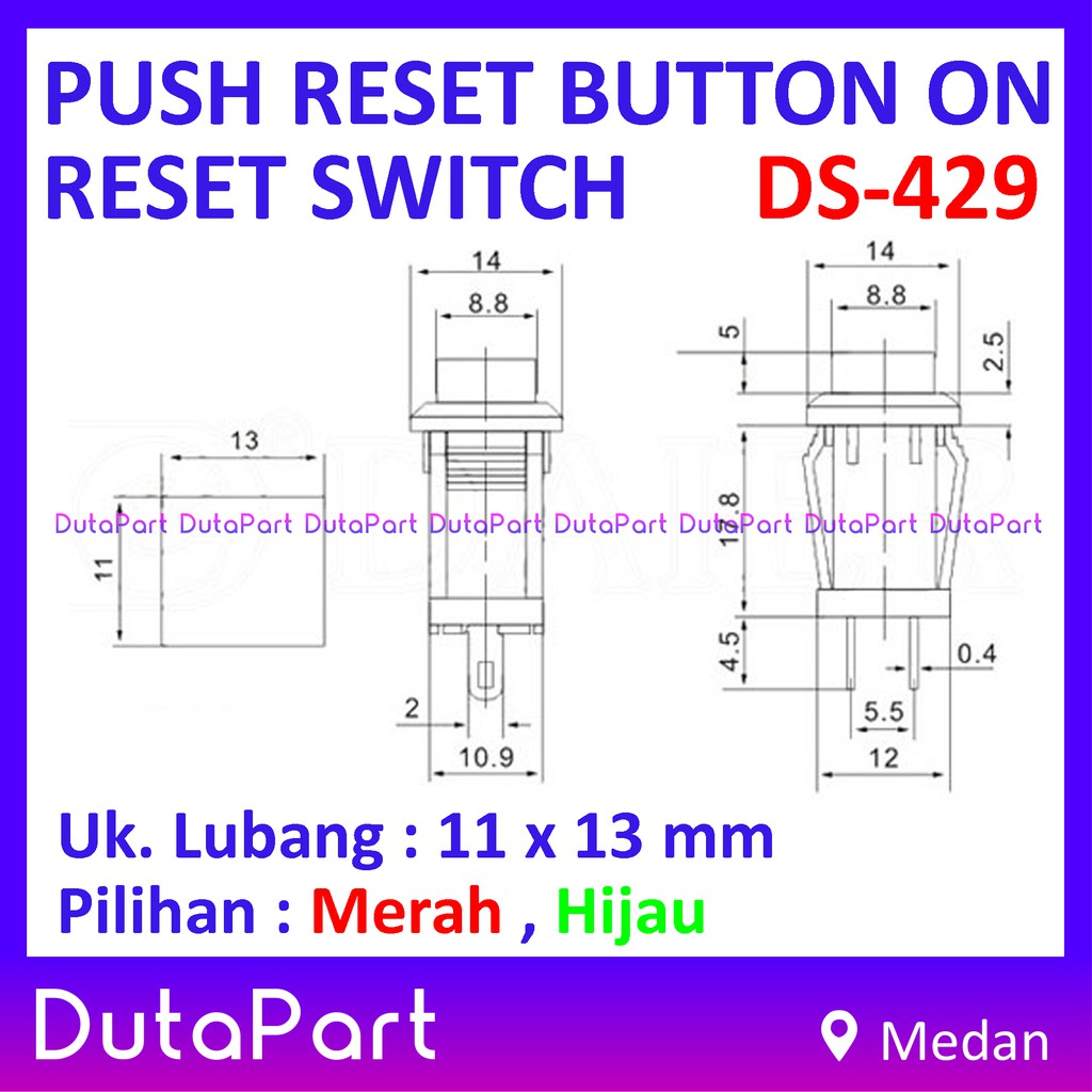 Push Reset Button Tombol ON Reset Switch Saklar DS-429 Kualitas Bagus