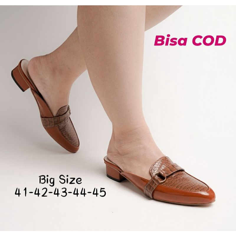 Sandal Bustong Kulit Buaya Big Size 41-45 / Bustong Croco Kulit Sisik ULAR Ukuran Jumbo Tan, 41