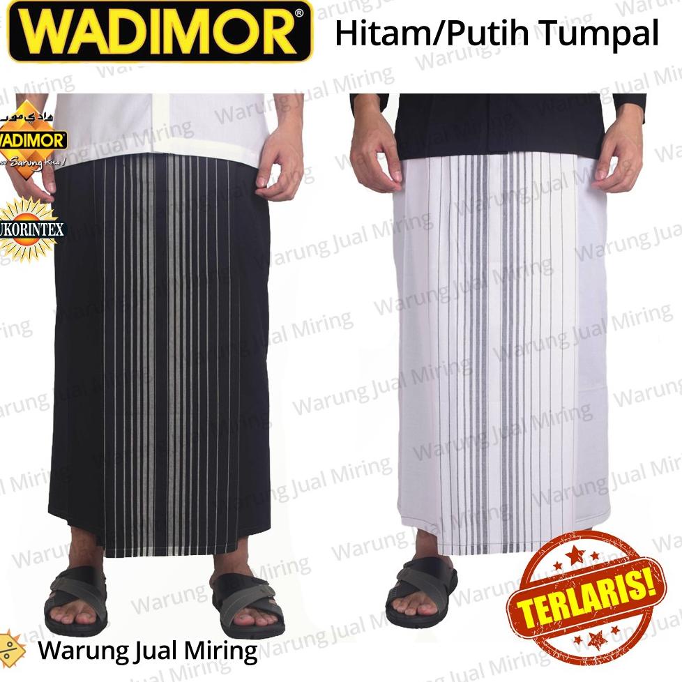 Terbaru Sarung WADIMOR Hitam Putih Polos Tumpal Garis Salur Kain Samping Katun Tenun Muslim Dewasa P