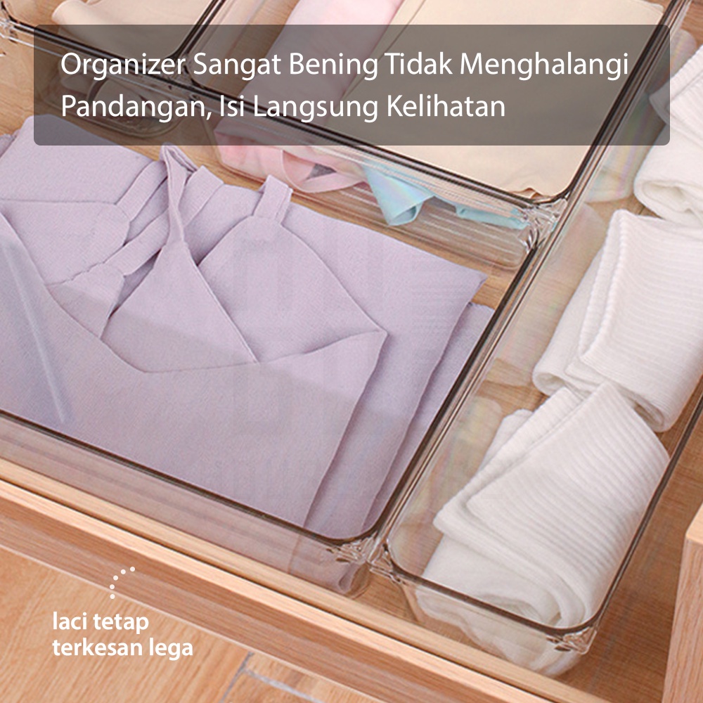 HUGO Organizer Laci Sendok Garpu Sumpit Sekat Laci Dapur Bening Bahan Acrylic Organizer Meja Kamar