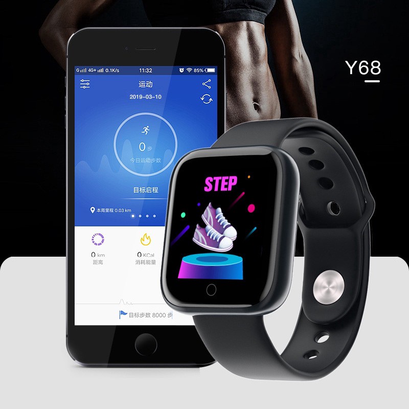 Y68 Calorie Sports Chronograph Digital Bluetooth Smart Watch For Men Women