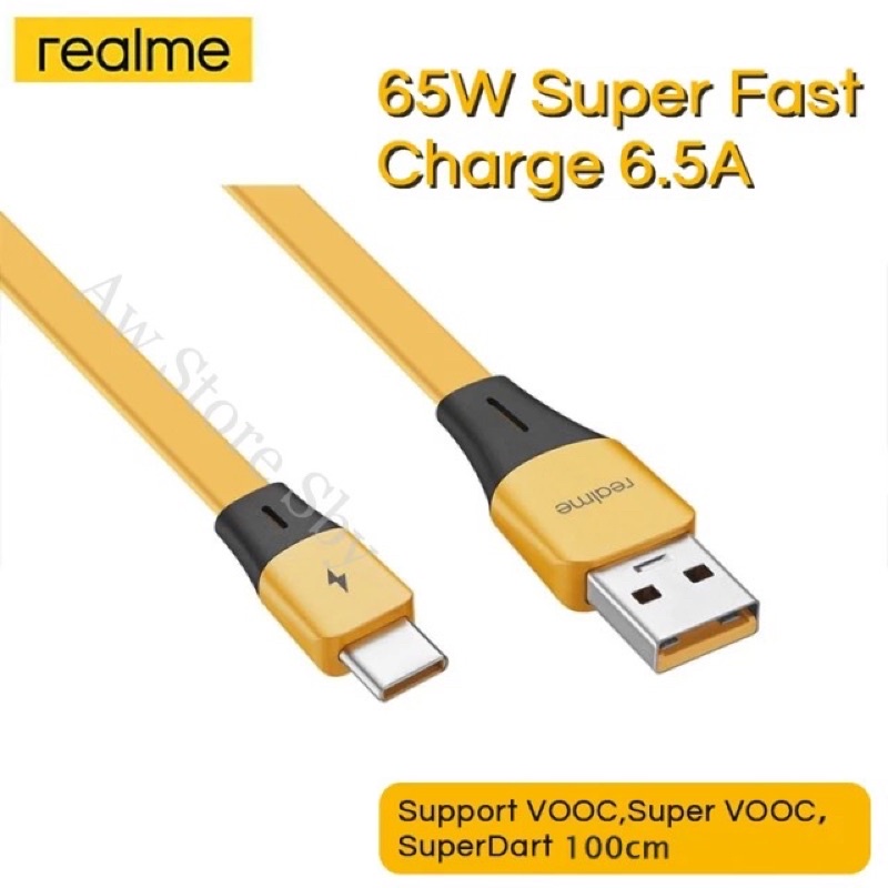 SuperDart Kabel Data Realme Type C Support 65W Super Dart Vooc Realme X/ XT/ 7 Pro/ 8 Pro/ GT/ X50/ X2 Pro/X3/ 5 Pro C53 C55