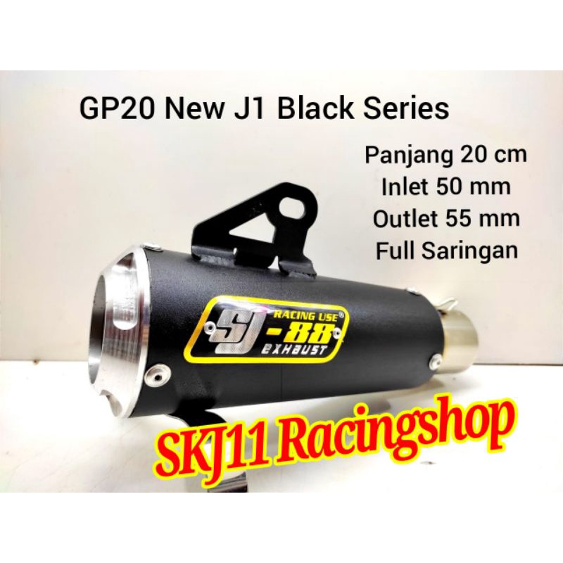 Slincer Silincer Knalpot SJ88 Racing GP20 New J1 Black Series Panjang 20 cm In 50 mm Out 55 mm Full Saringan Non Cld Wrx Daytona