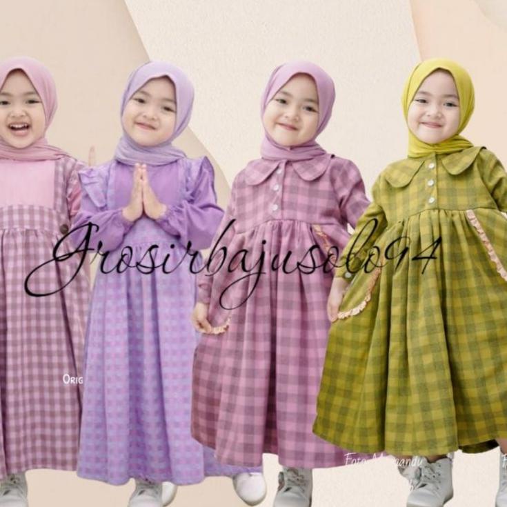 Telah Hadir.. GAMIS ANAK SET HIJAB MOTIF KOTAK