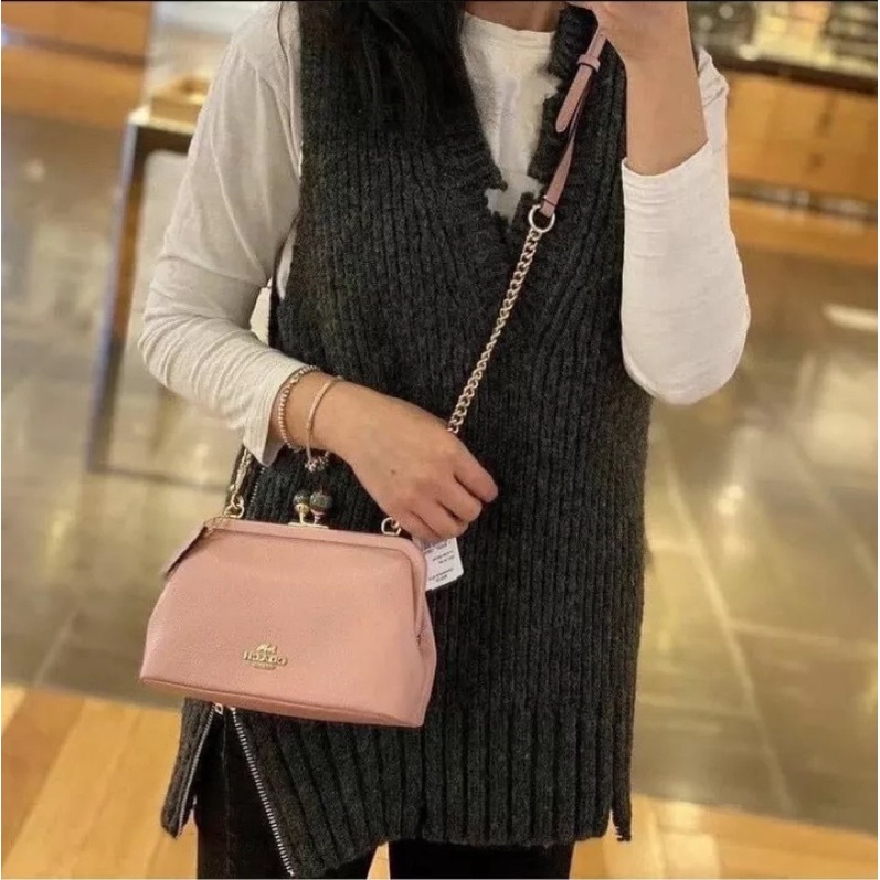 Coach Nora Kisslock Crossbody In Pebble Candy Pink (C1452)