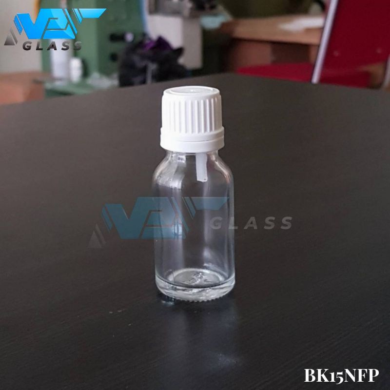 botol kaca 15ml bening tutup filler putih / botol kaca essential oil 15ml