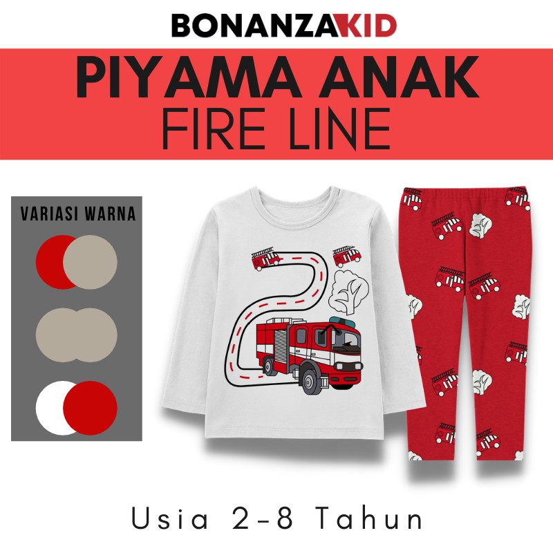 Baju Tidur Anak Laki Laki Piyama Anak Laki Laki Fire Line Dan Sleep Panda Usia 2 Sampai 8 Tahun Katun Combed 30s