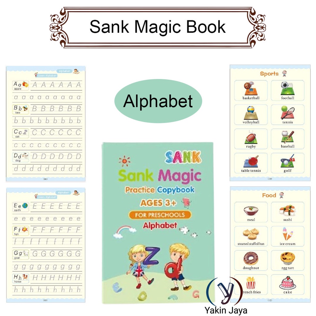 Buku Sank Magic Pratice Book 1 Set Isi 4 Buku dan Pulpen / Buku Belajar Menulis Huruf dan Angka Anak Paud 3d Pratice Writing Book