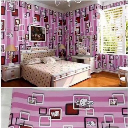 Wallpaper Dinding / Wallpaper Sticker HELLO KITTY KOTAK 3D GARIS