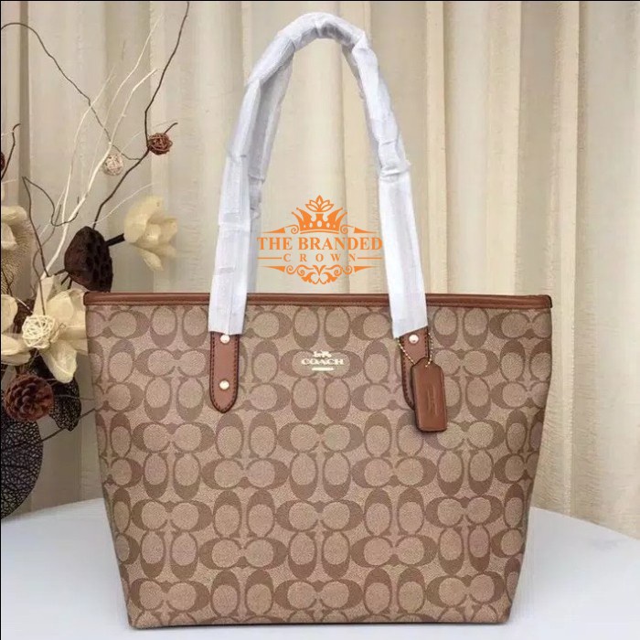 Tas Coach 58292 Signature City Zip Tote Khaki