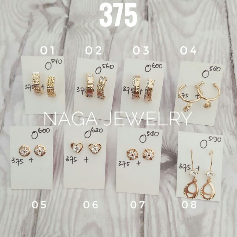 ANTING TINDIK & ANTING KLIP MOTIF KUNING PUTIH MATA EMAS 375