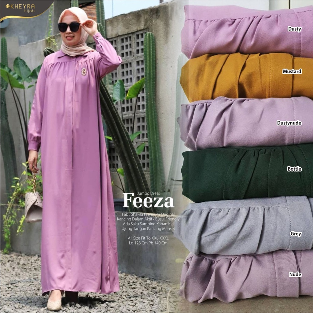 FEEZA JUMBO DRESS POLOS BAHAN SHAKILA ORIGINAL KHEYRA