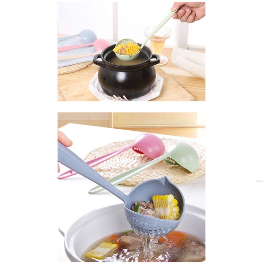 Sendok plastik sup saring 2in1 / Centong gagang panjang untuk sup 2 IN 1