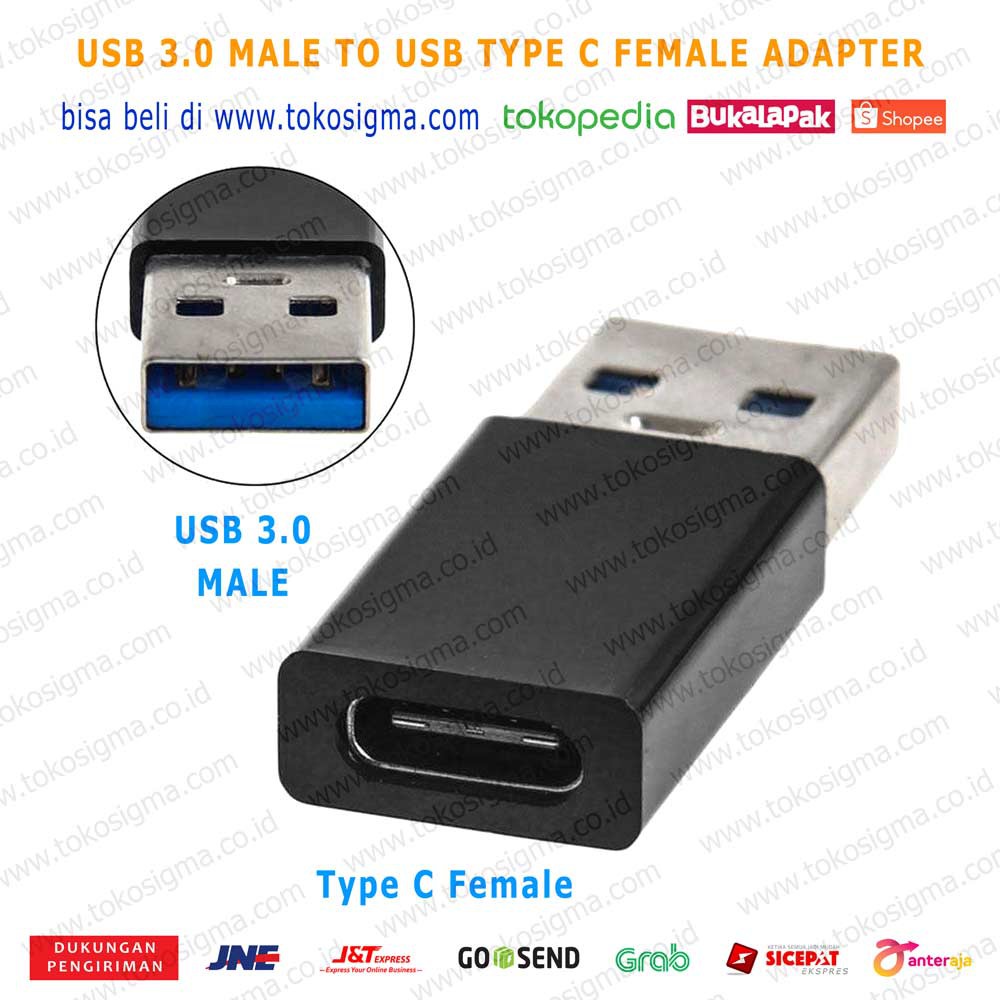 KONEKTOR USB 3.0 MALE TO USB 3.1 TYPE C FEMALE CONVERTER ADAPTER GENDER