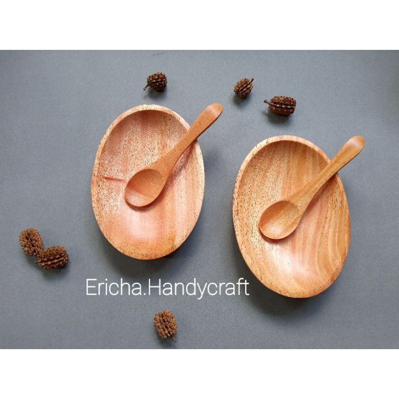 set wadah sambal kayu mahoni 13cm/piring kayu mahoni oval/wadah sambal kayu 13cm