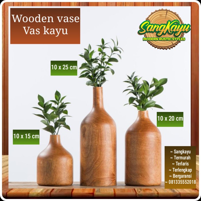 Vas bunga kayu solid wooden vase Vas kayu