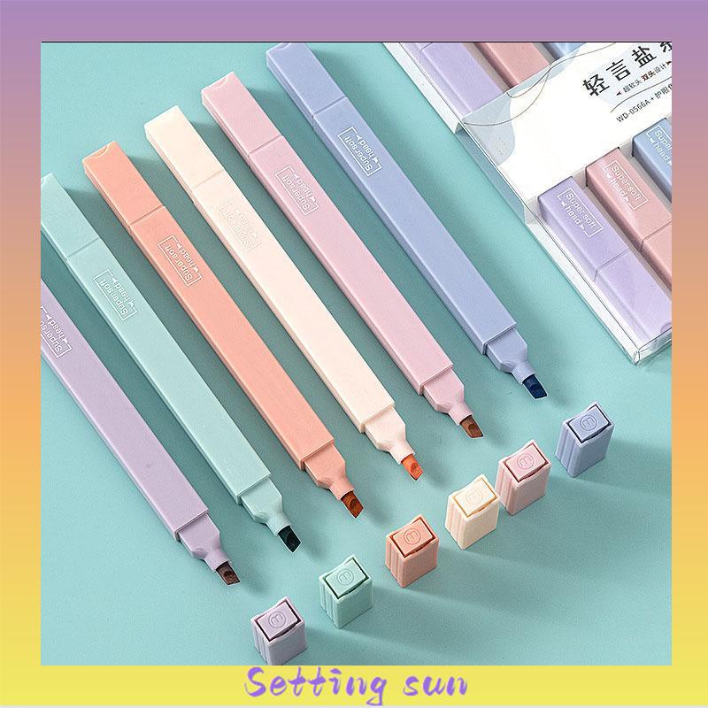 Morandi 6 Pcs/set Berwarna Neon Pena Kepala Ganda Pena Stabilo Seni Spidol Siswa Spidol Anak Alat Tulis TN