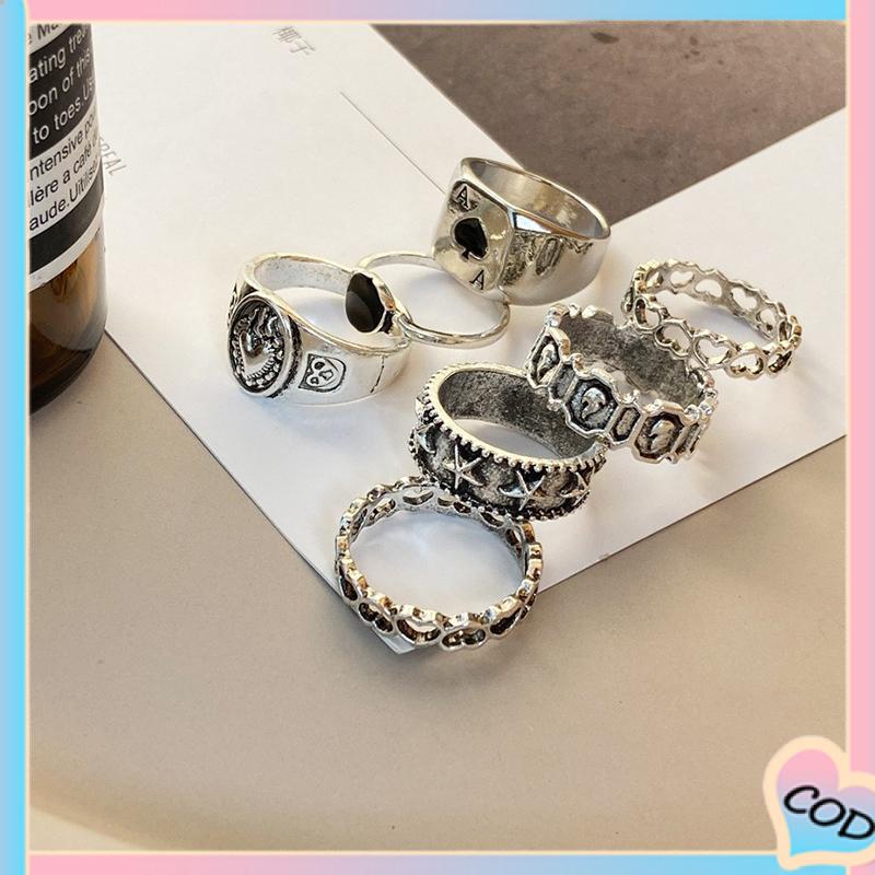 COD❤️ 7 PCS Cincin Set Retro Pria Dan Wanita Vintage Kreatif Fashion Perhiasan Temperamen Suasana Sederhana