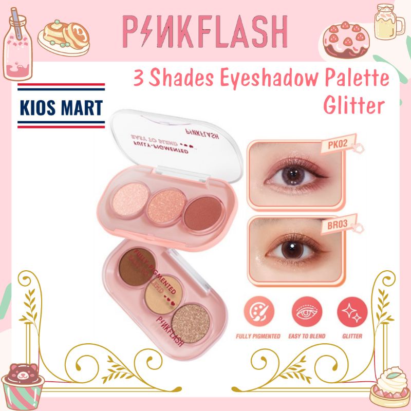 Pinkflash 3 Shades Eyeshadow Palette Glitter High Pigment Easy To Blend Lasting 11 Colors
