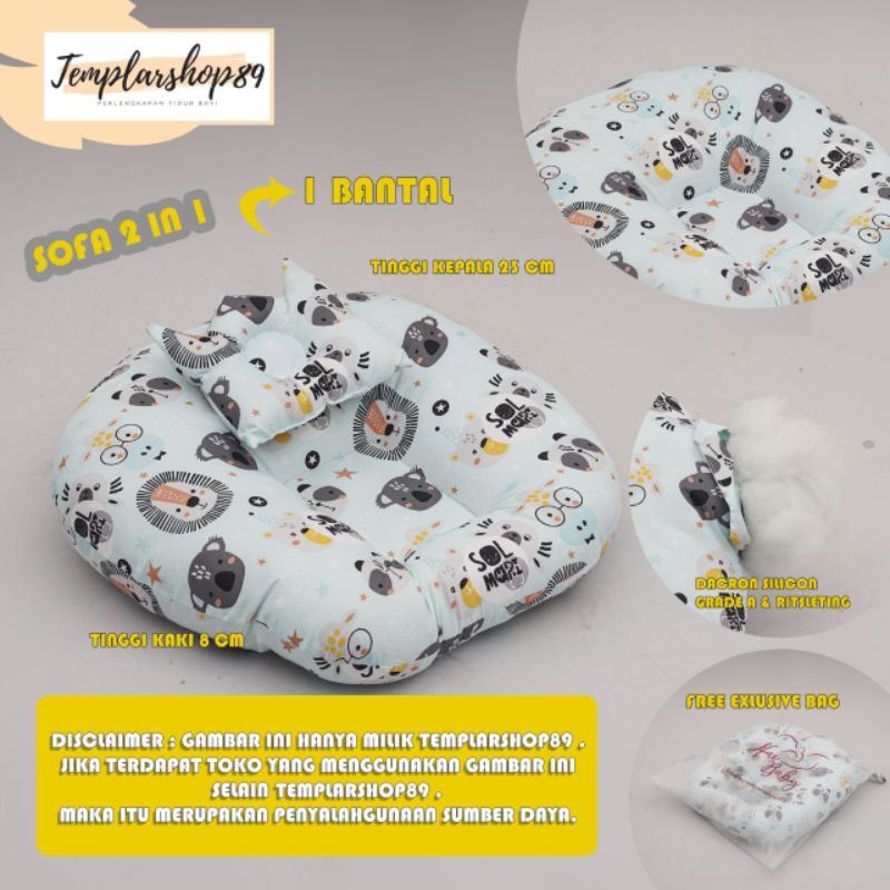 Sofa bayi / baby launger  FREE bantal mahkota bayi dan tas mika.-Baby blue