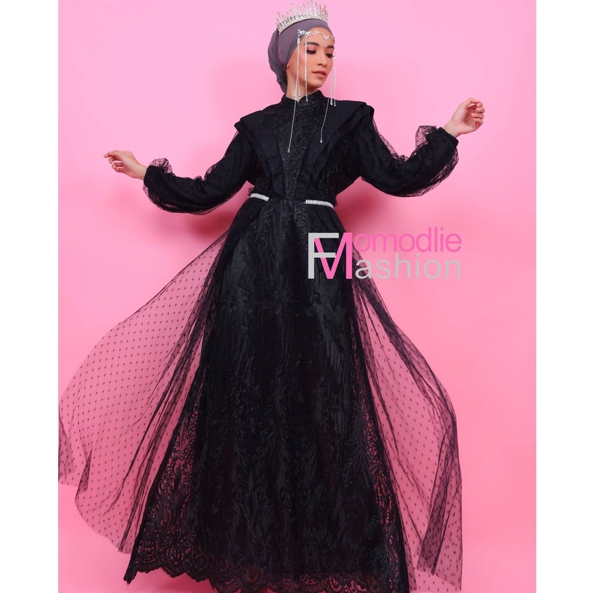 DRESS REMAJA UNTUK PESTA WARNA HITAM BY MOMODLIE FASHION, BAJU KONDANGAN SIMPLE, GAMIS PESTA ELEGANT