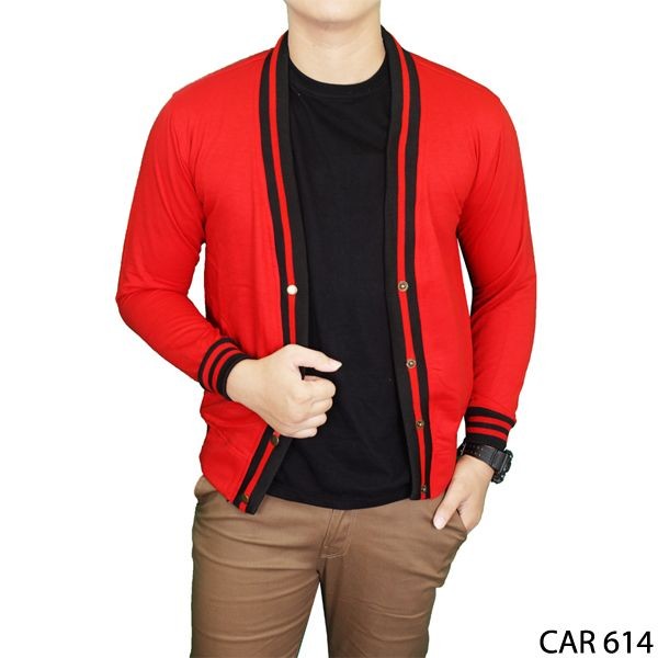 Cardigan Fleece Merah Basic Polos Panjang Pria Fleece Merah – CAR 614
