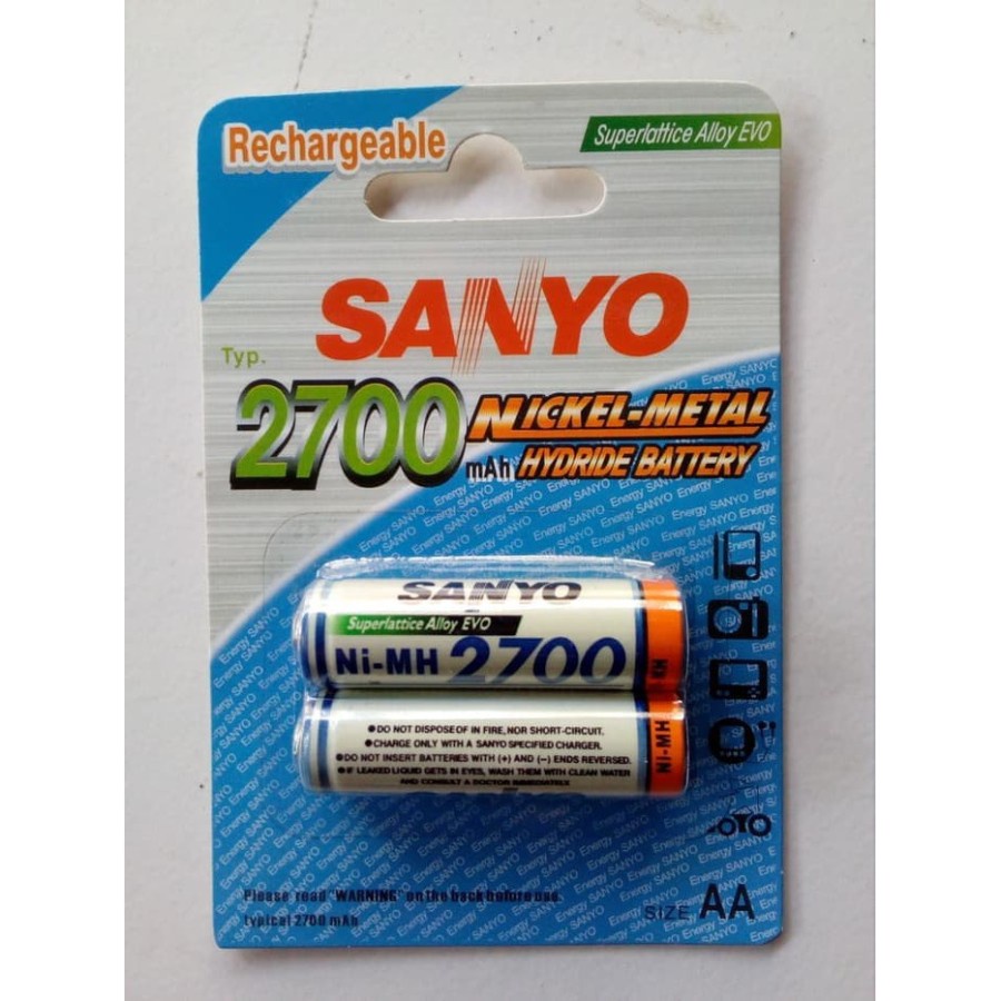 Isi 2 Baterai Cas Charger SANYO AA - A2 2700 Mah