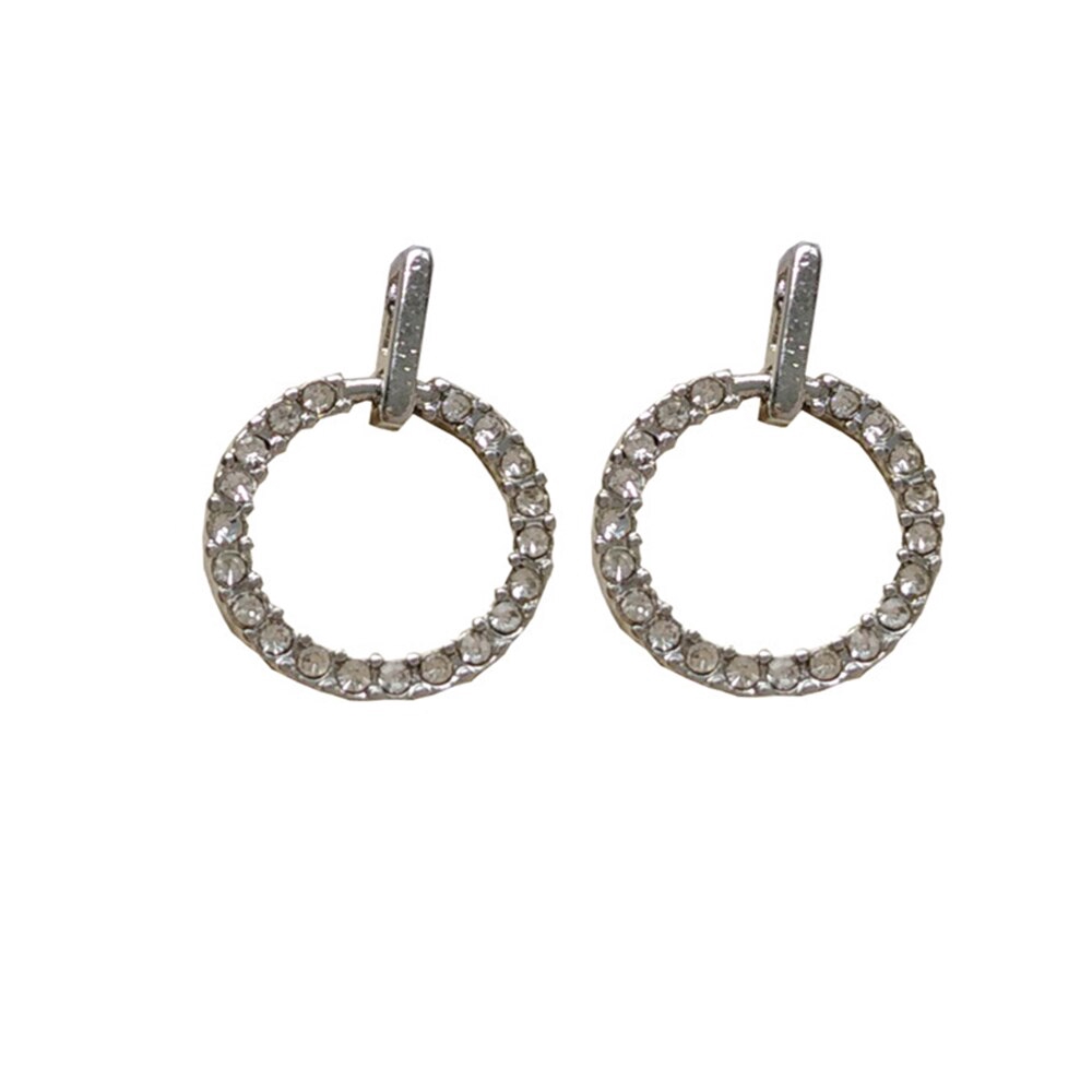 Anting Klip Tanpa Tindik Bentuk Bulat Warna Rose Gold Silver Aksen Kristal Gaya Korea Untuk Wanita