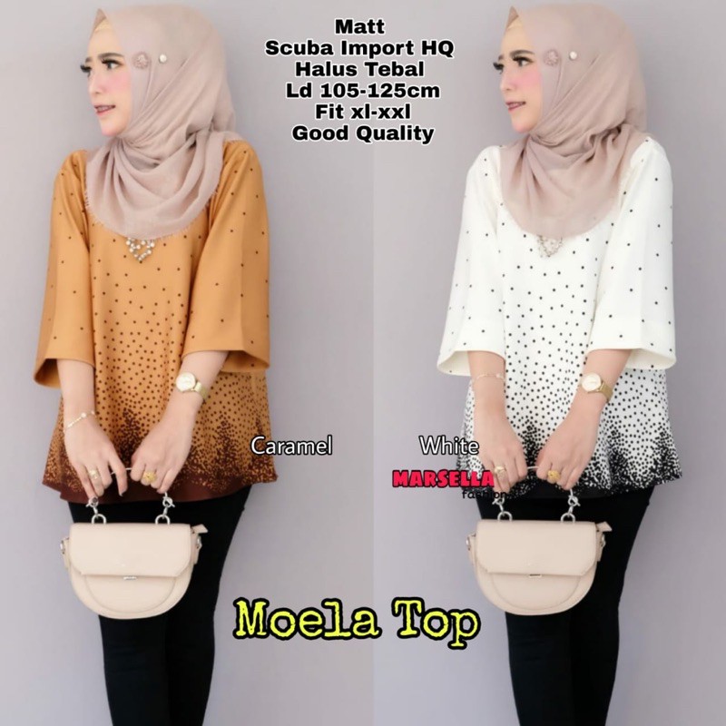 Moela Top | Atasan Blus Wanita Moela Bahan Scuba Import Adem Motif Kalem Best Seller Fit To XL-XXXL