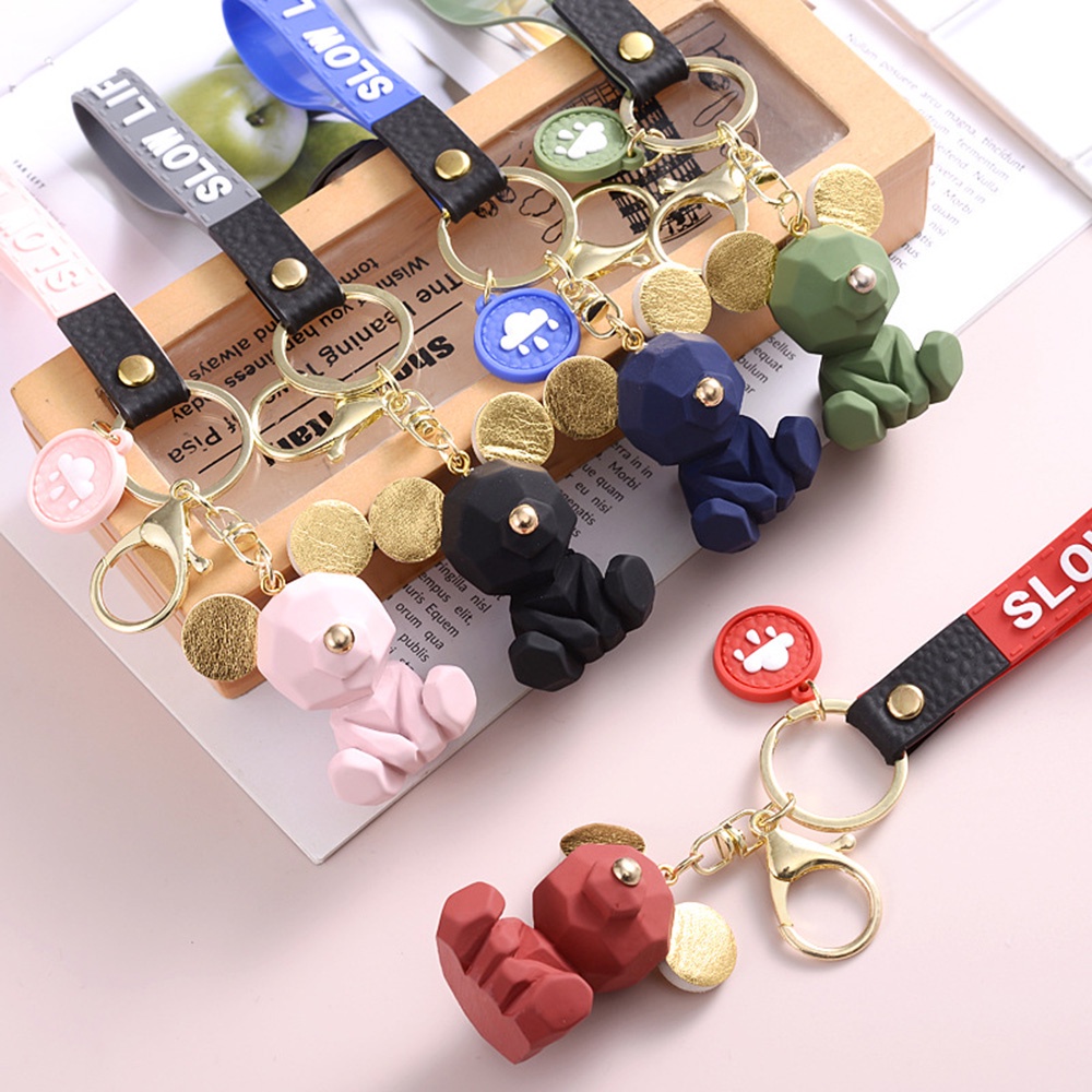 Gantungan Kunci Bentuk Kartun Beruang Geometris Warna-Warni Bahan Resin