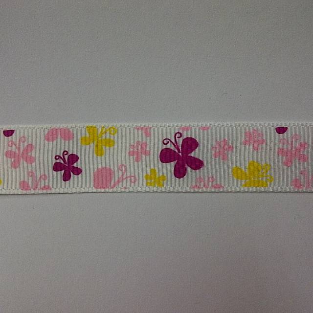 1 Meter Pita Grossgrain/Pita Salur/Pita Garis 5/8 Inch Kupu-kupu Putih