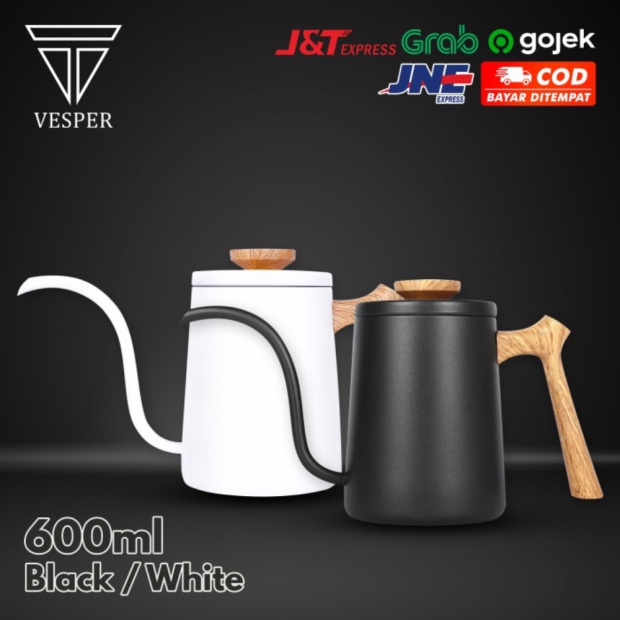 Unik teko kopi gooseneck V60 gagang kayu seri 1401  wooden coffee kettle - Teko 1401 BLACK Diskon
